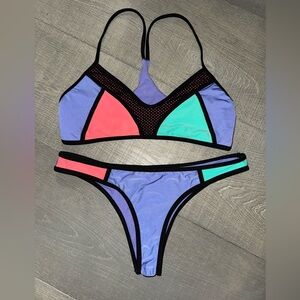 Body Glove Colorblock Triangle Bikini Set Purple Coral & Teal Med Top S/P Bottom